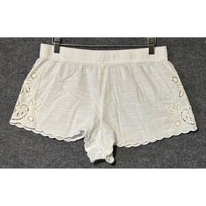 Anthropologie Women M White Eyelet Pajama Shorts Scalloped Hem Elastic Waist